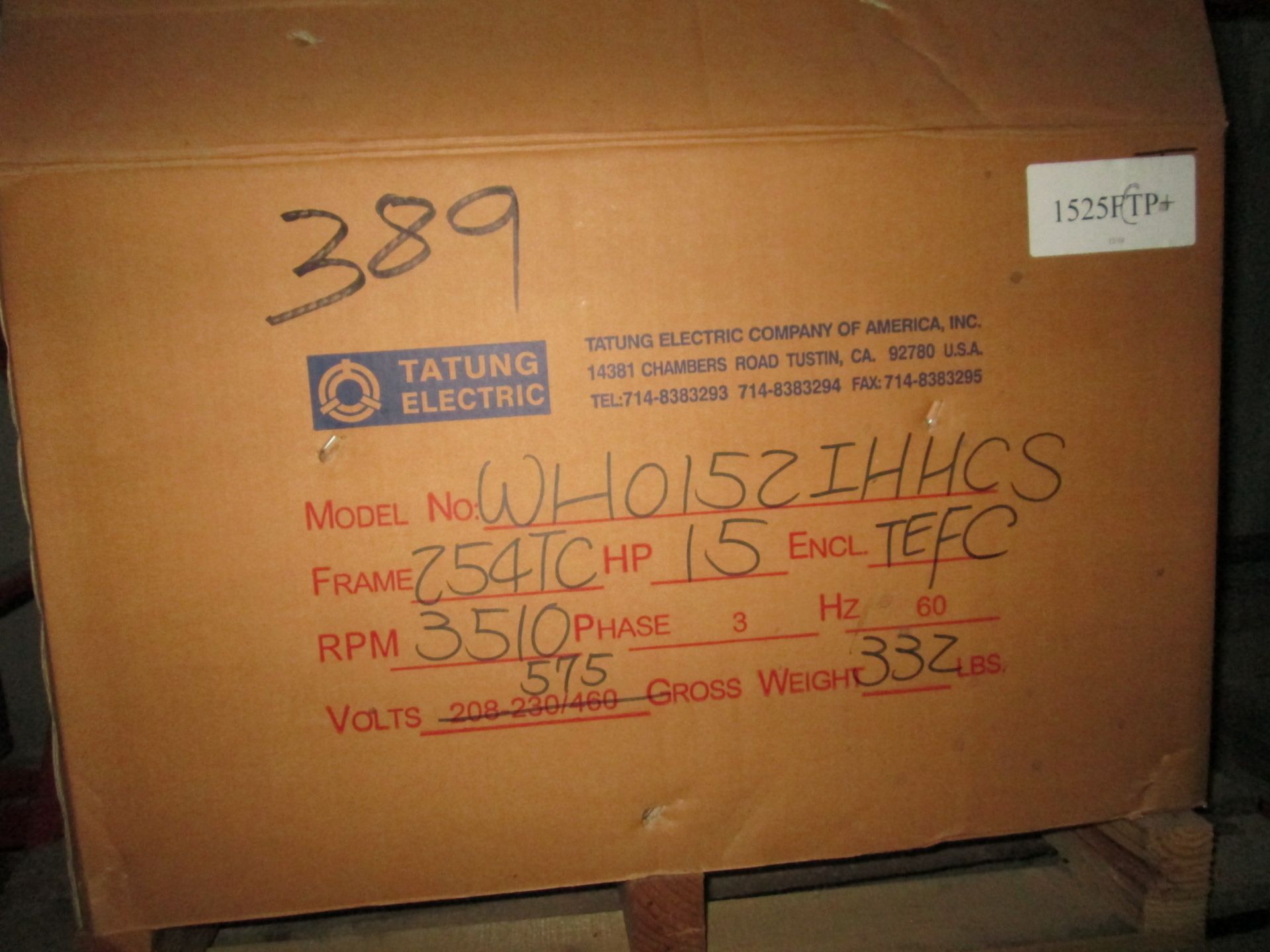 15 HP Tatung Electric Motor - Unused in Box