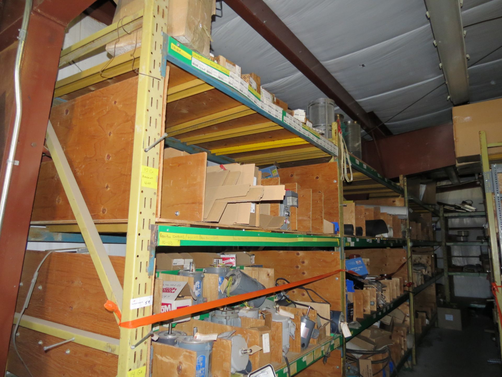(1) Lot of machine spare parts & electrical components on 4 sections of racking - Image 13 of 15