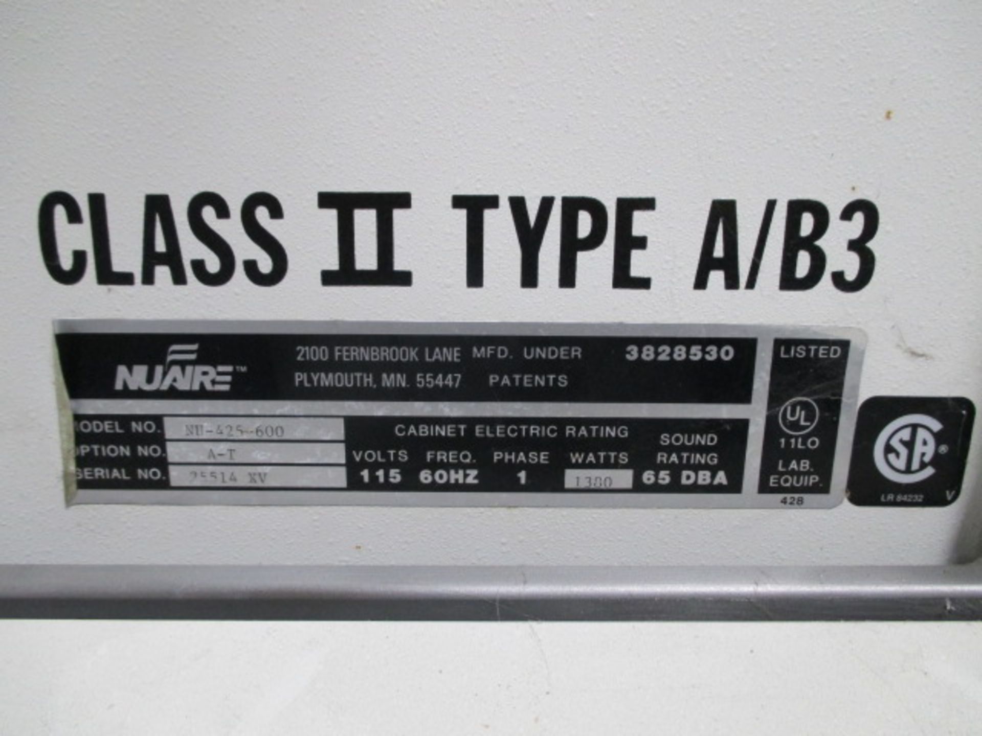 Nuaire hood, model NU-425-600, 72" wide x 24" deep x 29" high chamber, Class II Type A/B3 - Image 7 of 9