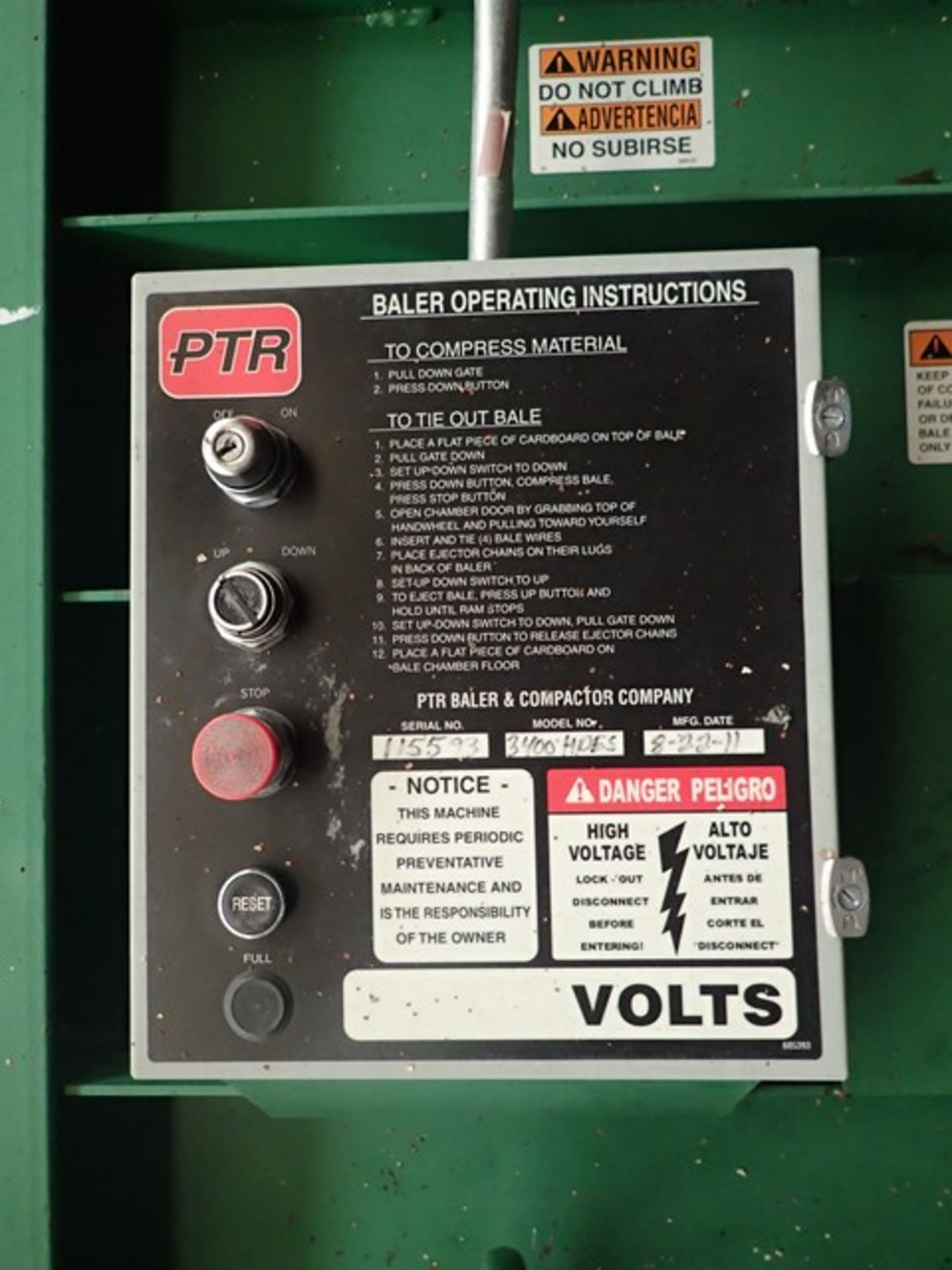 PTR Baler/Compactor, Model 3400HDES - Image 8 of 8