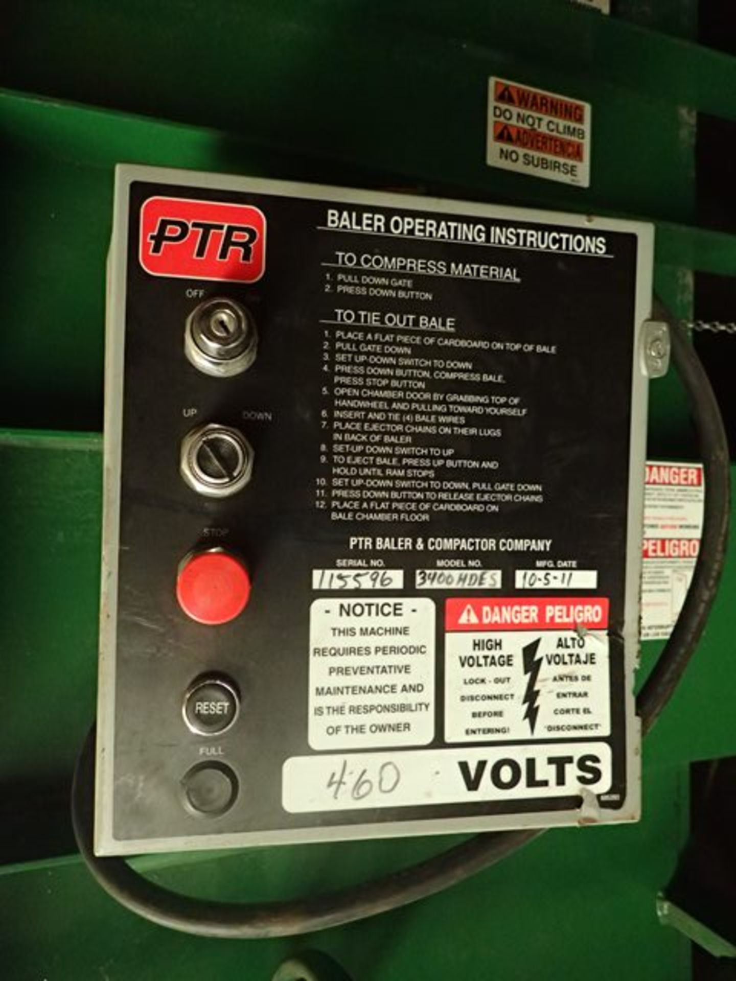 PTR Baler/Compactor, Model 3400HDES - Image 10 of 11