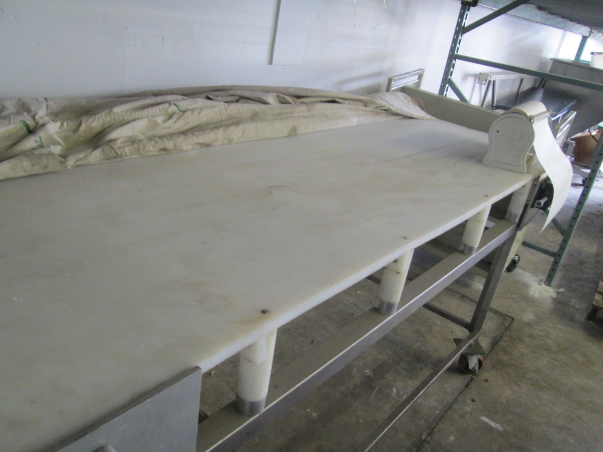 Stainless Steel Cut and Prep table, 40" x 100", food grade High Density PE tabletop, rollaway - Image 4 of 8