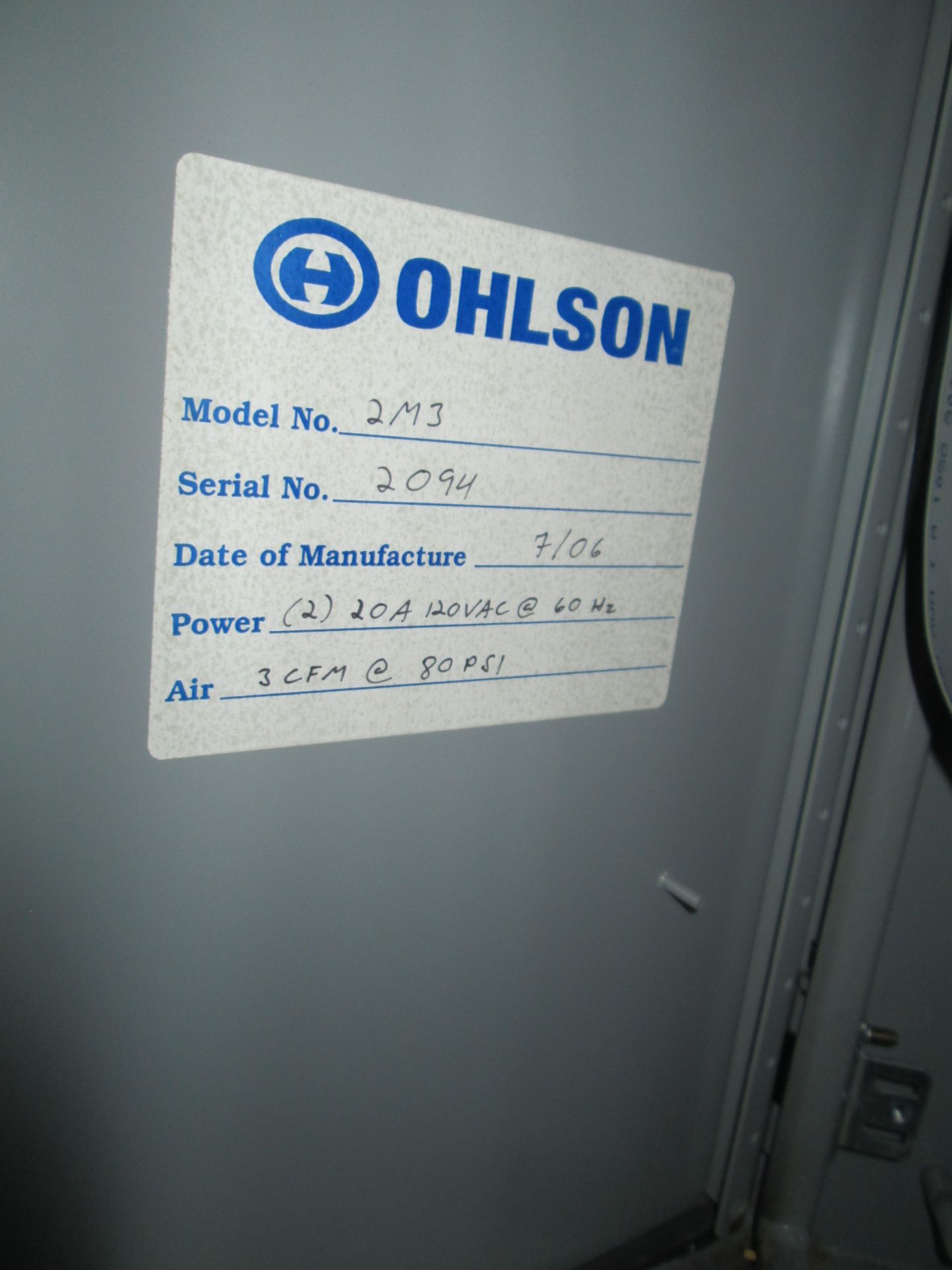 Ohlson Linear Scale, Model 2M3, Serial Number 2094. Manufactured 7/2016. 120VAC, 20 amp, 60hz, - Image 17 of 24