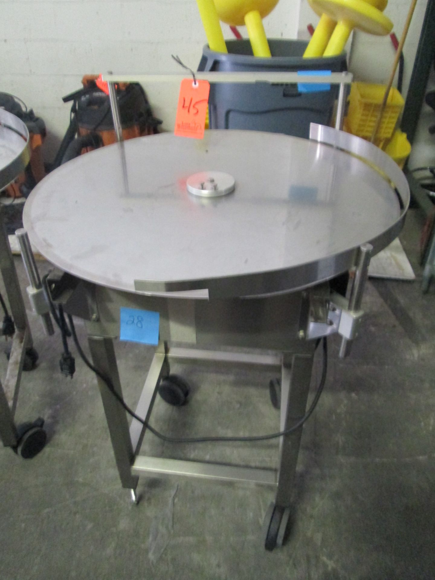 Stainless Steel Turntable, 36" Diameter, on wheels MFG by Pharmafill Inc.