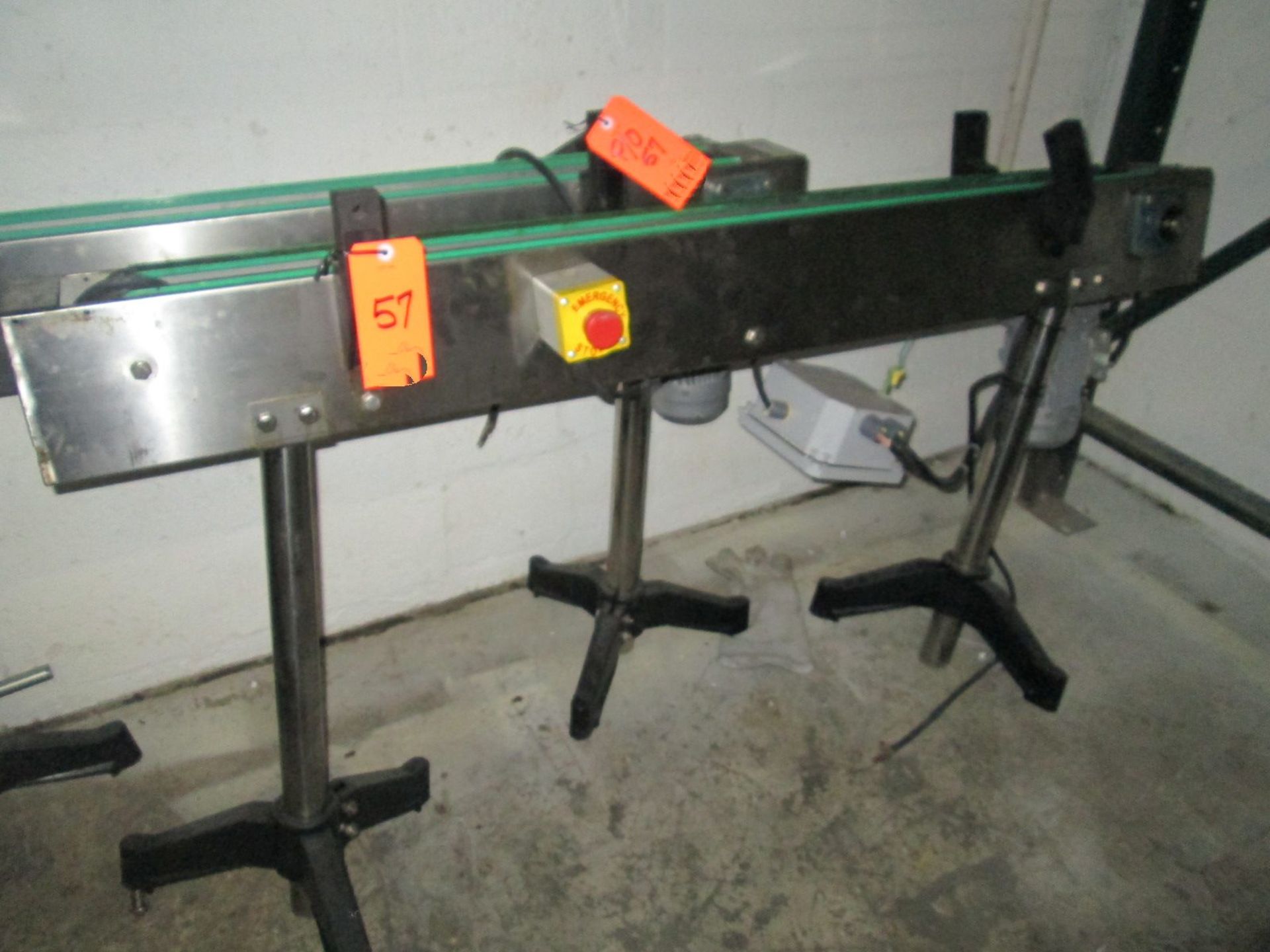 Lot of (2) Stainless Steel Conveyor Sections 4" x 30" long on legs, each equipped with electric - Image 2 of 3