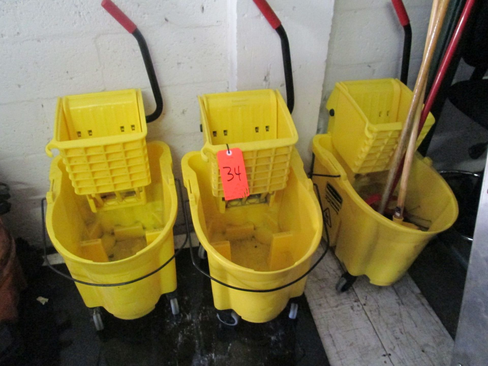 Lot of (3) Rubbermaid Wave Break Commercial Mop buckets