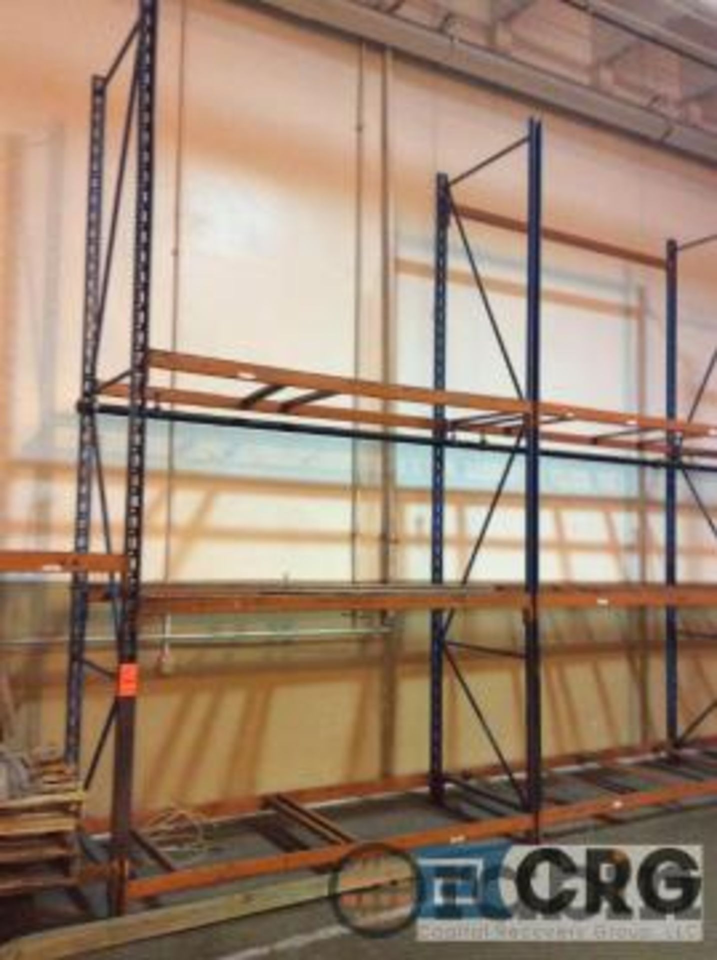 Lot of (13) sections pallet racking consisting of (14) 14' uprights, 42" deep, 1 7/8" x 3"; (84) 96"