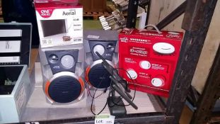 Various electrical items - 2x Philips speakers, aerial , hard wood robotic vacuum clearner