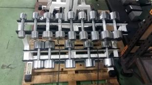 Technogym dumbells and weight rack - 3,4,8,12 & 20kg single dumbbells - 4x 7, 2x14 & 2x16kg dumbbell