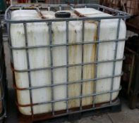 Plastic water IBC container in frame