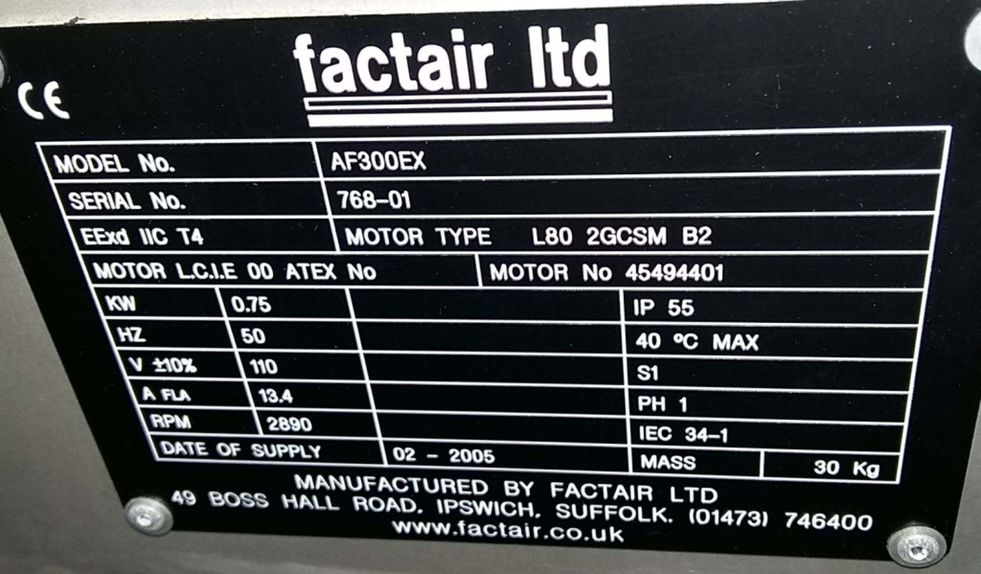 Factair 110V fan unit - model AF300EX - 0.75kW - Image 3 of 3