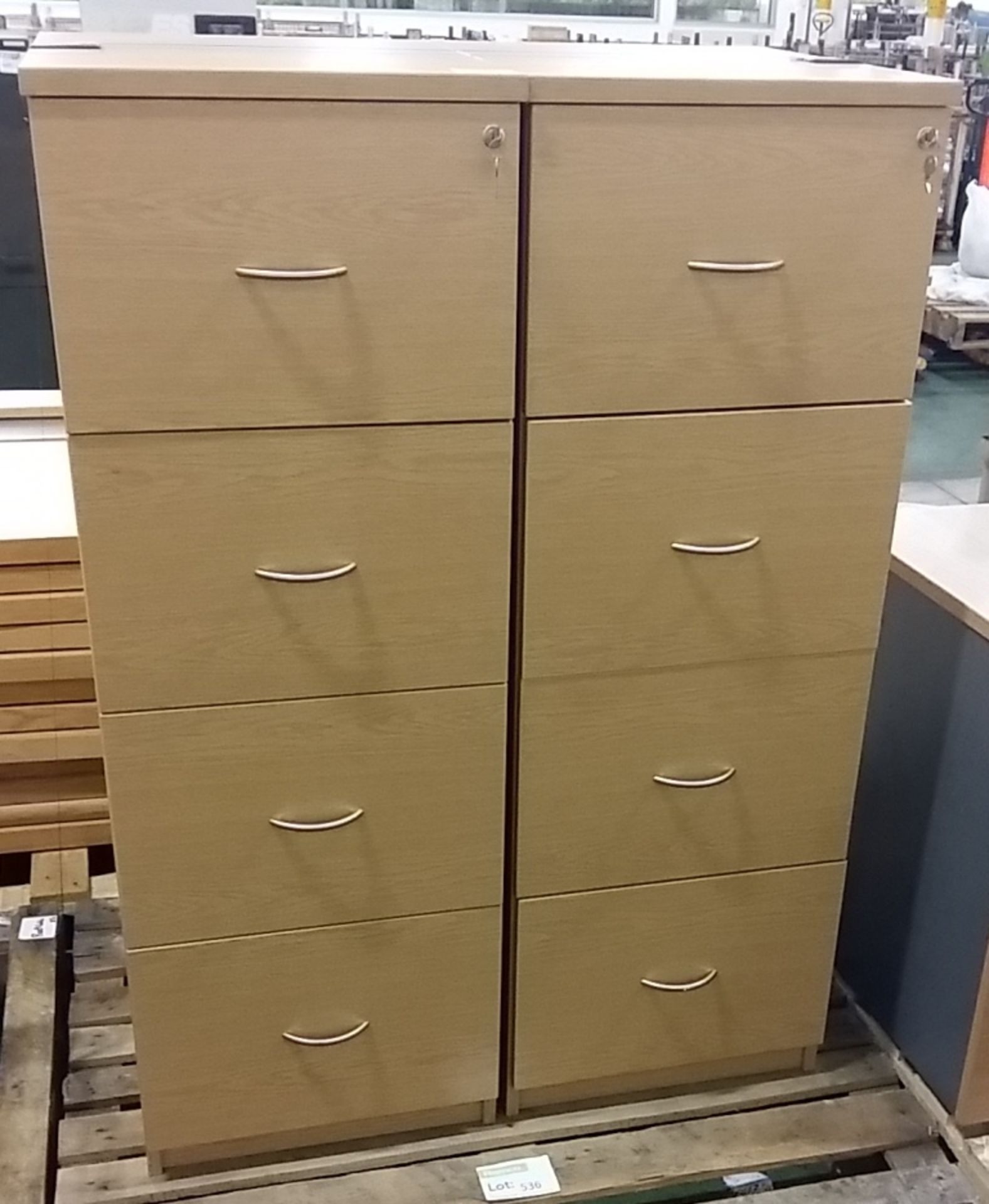 2x Wooden 4 drawer filing cabinets
