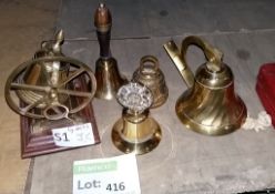 Selection of bells - including Coronation bell, Rope bell