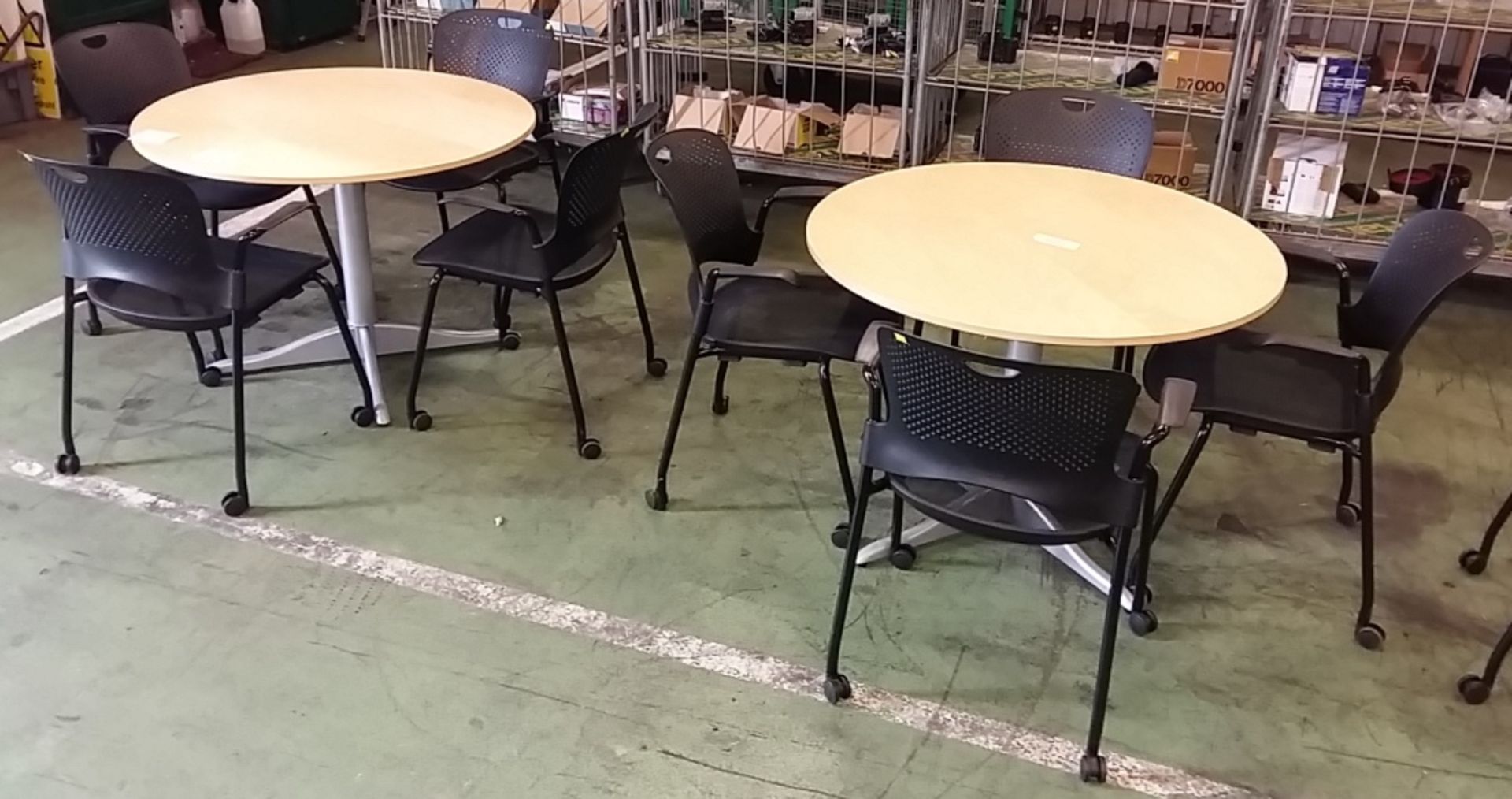 2x Round tables with 8 chairs
