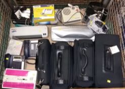 Desk phones, laptop bags, Rexel laminator, Micromarl desk heater / fan