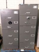 2x Metal 4 drawer filing cabinets - combinations unknown