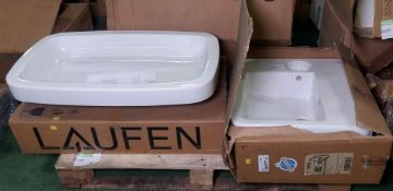 2 x Laufen Palomba Sinks 84.5cm & 1 x Laufen Allessi Dot Sink 58.5cm