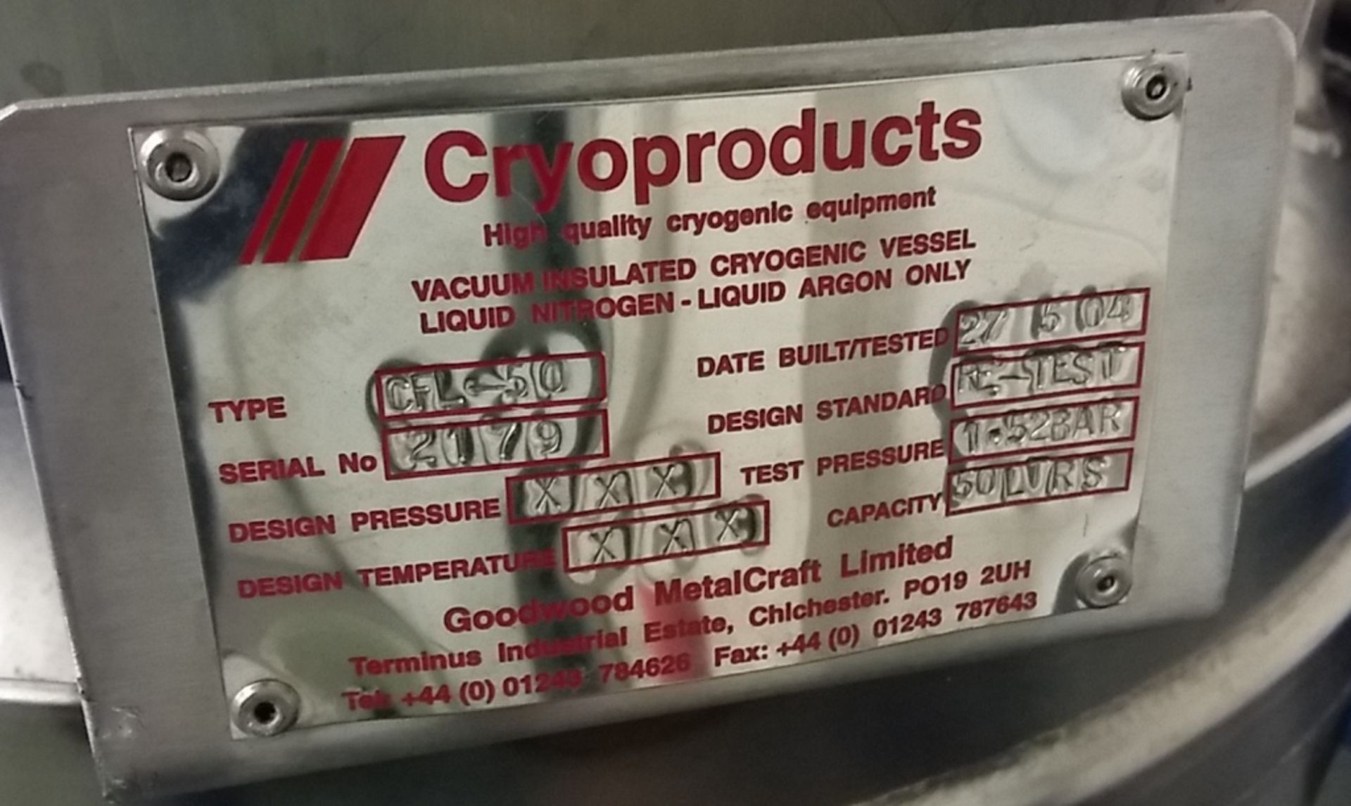 Cryoproducts CFL-50 Vessel 1.52 Bar, TA Instruments LNCA control box - Image 3 of 4
