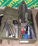 Hand tools in metal tool box