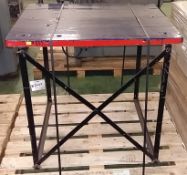 Square wooden topped table with metal legs