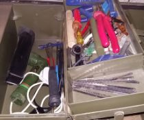 Hand tools in metal tool box