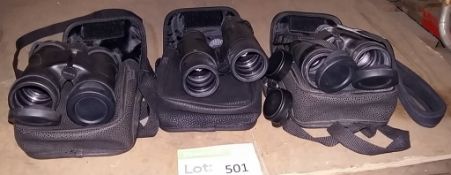 3x Pyser E8x42RM binoculars, carry cas