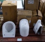 2x Vitra half pedestals & 1x Vitra Mona wall mounted toilet pan