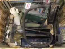 Sturtevant vacuum unit, trays, megaphone, Sharmans PS-3 power supply