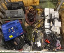 Battery chargers / starter packs, Tape, bungee cords, axle stands, hose assemblies