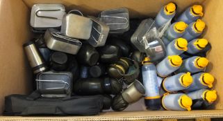 Plastic bottles, ear defenders, life saver bottles, mess tins