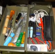 Hand tools in metal tool box