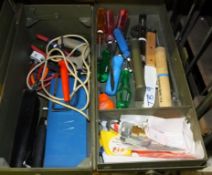 Hand tools in metal tool box
