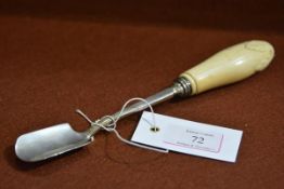 An early Victorian ivory-handled silver stilton scoop, George Burrows (?) London 1839, the handle