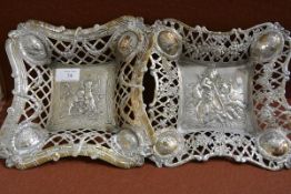 A pair of Dutch silver baskets, late 19th century, each squre with trellis pierced sides,