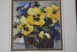 Ethel Walker (Scottish, b. 1941), Pansies, oil, framed. 14.5cm square