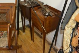 Two 19th century mahogany bedside cupboards, one with galleried top, each rasied on tapering