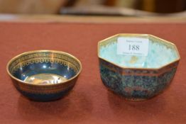 Two small Wedgwood lustre bowls, c. 1930, one octagonal, painted to the well with a dragon and