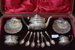 An Edwardian cased silver tea service, George Jackson & David Fullerton, London 1902, the teapot,