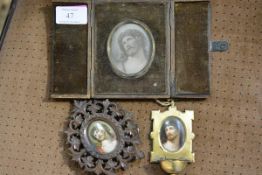 A group of three portrait miniatures of Christ wearing the Crown of Thorns, late 19th century, one