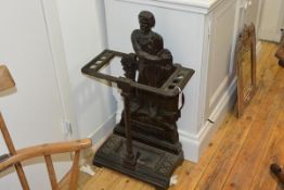 A late 19th century cast iron stick stand, the named backplate a standing figure of William Wallace,