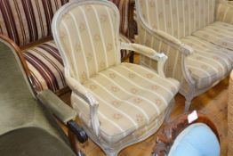 A Louis XV style painted fauteuil, the cartouche back above a loose-cushioned seat between