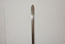 A polearm of langue de boeuf type, the long ridged tapering blade on a short wooden shaft