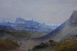 Richard Brown Johnston (Scottish, 1840-1914), Edinburgh from Arthur's Seat, signed, watercolour,