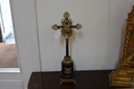 A 19th century brass and gilt-metal mounted crucifix possibly Italian, the corpus on a cross with