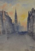 John Blair R.S.A. (Scottish, 1850-1934), "The Lower High Street with Tron Church" (an Edinburgh