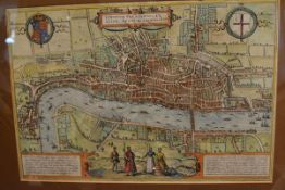 Braun, Georg and Hogenborg, Franz, London, coloured, engraved map, "Londinum Fericissimi Angliae",