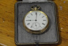 An Edwardian 18ct gold cased open face pocket watch, the case marked for London 1906, the keyless
