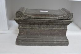 A Grand Tour model of the sarcophagus of Lucius Cornelius Scipio Barbatus, 19th century, carved in