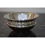 A George V wooden-mounted silver mazer bowl, George Edward & Sons, Chester, 1924, with broad