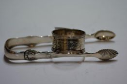 Victorian Scottish silver sugar tongs, Edinburgh 1861, King's pattern; together with a George V